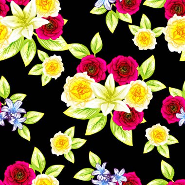 Sorunsuz vintage tarzı çiçek deseni. Renkli çiçek öğeleri