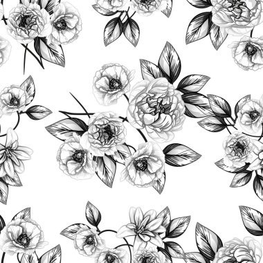 Sorunsuz vintage tarzı çiçek deseni. Kontur çiçek öğeleri