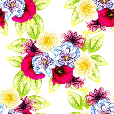 Sorunsuz vintage tarzı çiçek deseni. Renkli çiçek öğeleri