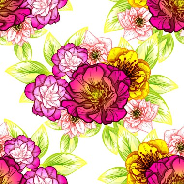 Sorunsuz vintage tarzı çiçek deseni. Renkli çiçek öğeleri
