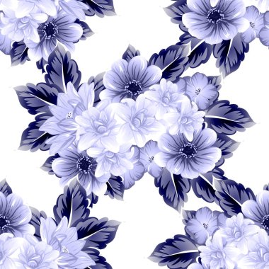 Sorunsuz vintage tarzı çiçek deseni. Kontur çiçek öğeleri