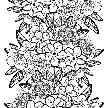 Sorunsuz vintage tarzı çiçek deseni. Kontur çiçek öğeleri