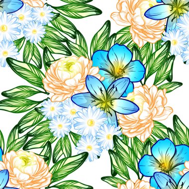 Sorunsuz vintage tarzı çiçek deseni. Renkli çiçek öğeleri