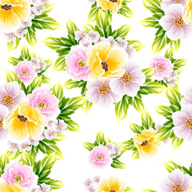 Sorunsuz vintage tarzı çiçek deseni. Renkli çiçek öğeleri