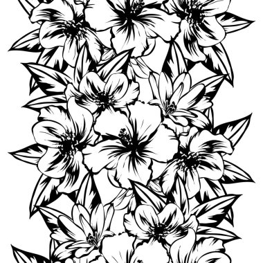Sorunsuz vintage tarzı çiçek deseni. Kontur çiçek öğeleri