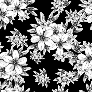 Sorunsuz vintage tarzı çiçek deseni. Kontur çiçek öğeleri