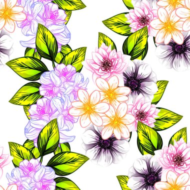 Sorunsuz vintage tarzı çiçek deseni. Renkli çiçek öğeleri