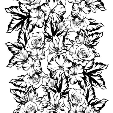 Sorunsuz vintage tarzı çiçek deseni. Kontur çiçek öğeleri