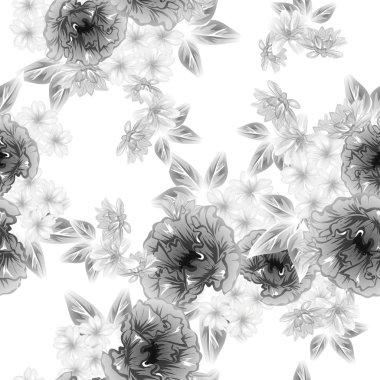 Sorunsuz vintage tarzı çiçek deseni. Kontur çiçek öğeleri