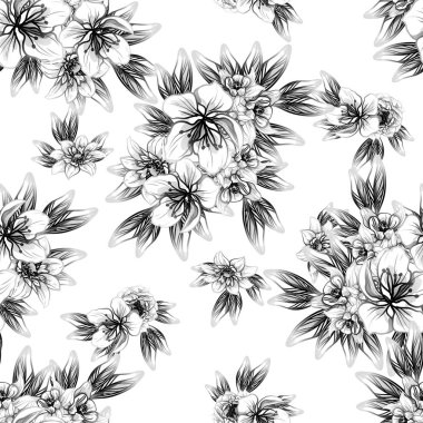 Sorunsuz vintage tarzı çiçek deseni. Kontur çiçek öğeleri