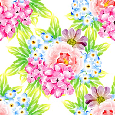 Sorunsuz vintage tarzı çiçek deseni. Renkli çiçek öğeleri