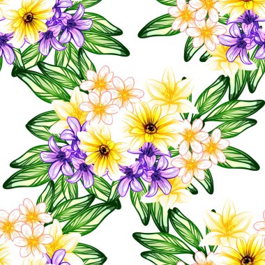 Sorunsuz vintage tarzı çiçek deseni. Renkli çiçek öğeleri