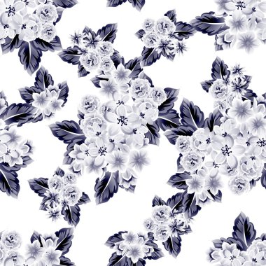 Sorunsuz vintage tarzı çiçek deseni. Kontur çiçek öğeleri