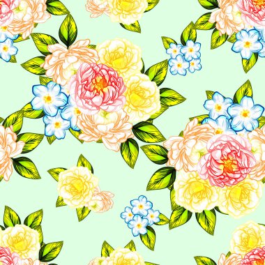 Sorunsuz vintage tarzı çiçek deseni. Renkli çiçek öğeleri