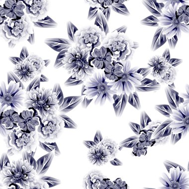 Sorunsuz vintage tarzı çiçek deseni. Kontur çiçek öğeleri