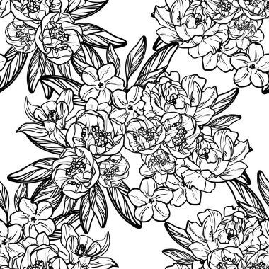 Sorunsuz vintage tarzı çiçek deseni. Kontur çiçek öğeleri