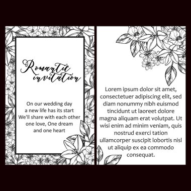 Klasik çiçek düğün kartları seti. Çiçek elementleri ve çerçeveleri.