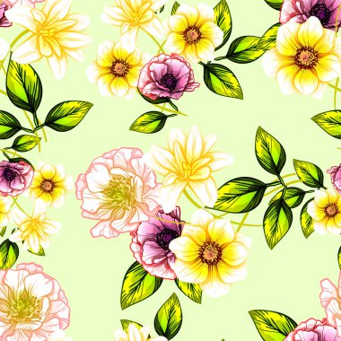 Sorunsuz vintage tarzı çiçek deseni. Renkli çiçek öğeleri