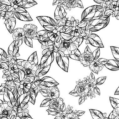 Sorunsuz vintage tarzı çiçek deseni. Kontur çiçek öğeleri