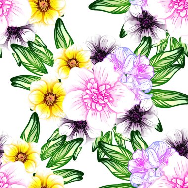 Sorunsuz vintage tarzı çiçek deseni. Renkli çiçek öğeleri