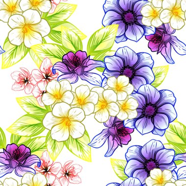 Sorunsuz vintage tarzı çiçek deseni. Renkli çiçek öğeleri