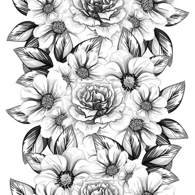 Sorunsuz vintage tarzı çiçek deseni. Kontur çiçek öğeleri