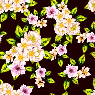 Sorunsuz vintage tarzı çiçek deseni. Renkli çiçek öğeleri