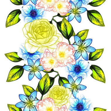 Sorunsuz vintage tarzı çiçek deseni. Renkli çiçek öğeleri