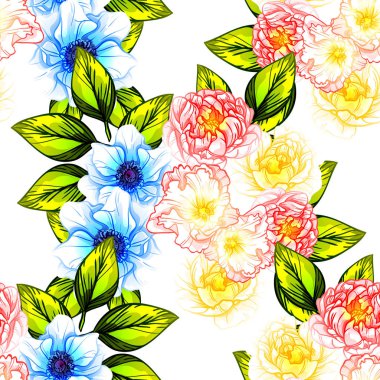 Sorunsuz vintage tarzı çiçek deseni. Renkli çiçek öğeleri