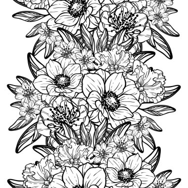 Sorunsuz vintage tarzı çiçek deseni. Kontur çiçek öğeleri