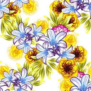 Sorunsuz vintage tarzı çiçek deseni. Renkli çiçek öğeleri