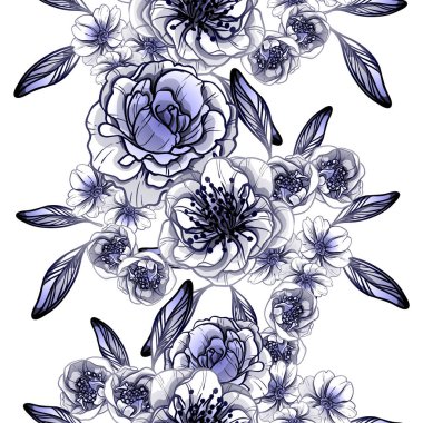 Sorunsuz vintage tarzı çiçek deseni. Kontur çiçek öğeleri