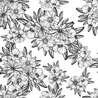 Sorunsuz vintage tarzı çiçek deseni. Kontur çiçek öğeleri