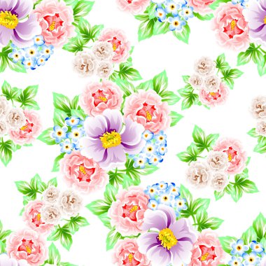 Sorunsuz vintage tarzı çiçek deseni. Renkli çiçek öğeleri