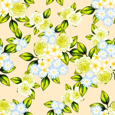 Sorunsuz vintage tarzı çiçek deseni. Renkli çiçek öğeleri