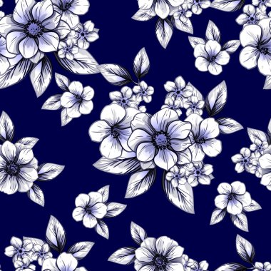 Sorunsuz vintage tarzı çiçek deseni. Kontur çiçek öğeleri