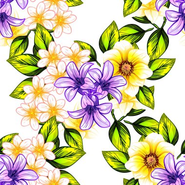 Sorunsuz vintage tarzı çiçek deseni. Renkli çiçek öğeleri