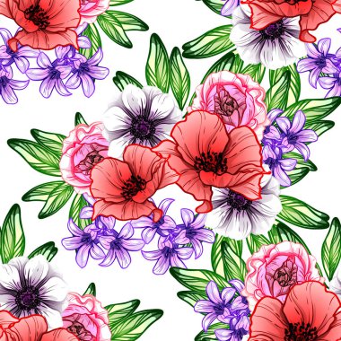 Sorunsuz vintage tarzı çiçek deseni. Renkli çiçek öğeleri