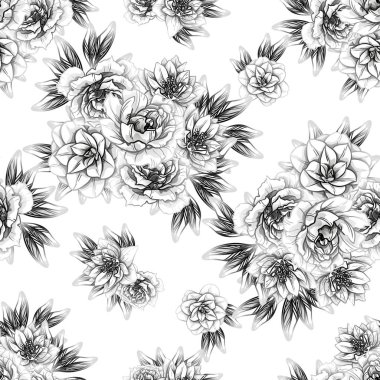 Sorunsuz vintage tarzı çiçek deseni. Kontur çiçek öğeleri