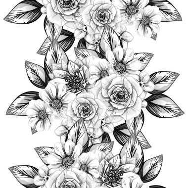 Sorunsuz vintage tarzı çiçek deseni. Kontur çiçek öğeleri