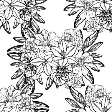 Sorunsuz vintage tarzı çiçek deseni. Kontur çiçek öğeleri