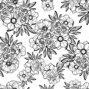 Sorunsuz vintage tarzı çiçek deseni. Kontur çiçek öğeleri