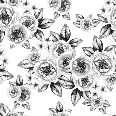 Sorunsuz vintage tarzı çiçek deseni. Kontur çiçek öğeleri