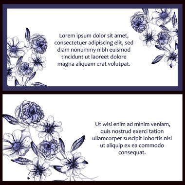 Klasik çiçek düğün kartları seti. Çiçek elementleri ve çerçeveleri.