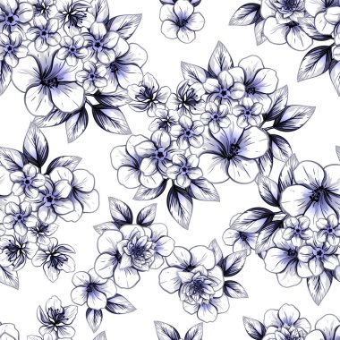 Sorunsuz vintage tarzı çiçek deseni. Kontur çiçek öğeleri