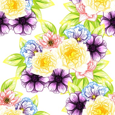 Sorunsuz vintage tarzı çiçek deseni. Renkli çiçek öğeleri