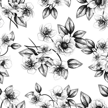 Sorunsuz vintage tarzı çiçek deseni. Kontur çiçek öğeleri