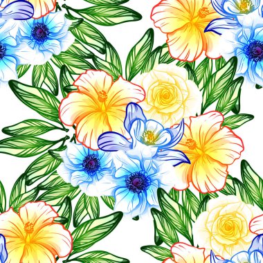 Sorunsuz vintage tarzı çiçek deseni. Renkli çiçek öğeleri