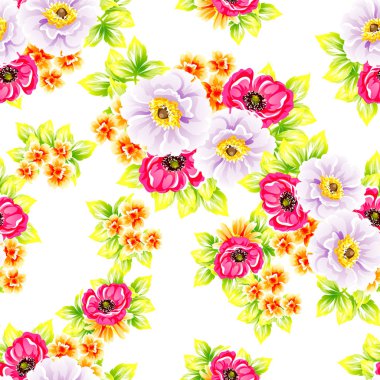 Sorunsuz vintage tarzı çiçek deseni. Renkli çiçek öğeleri