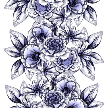 Sorunsuz vintage tarzı çiçek deseni. Kontur çiçek öğeleri